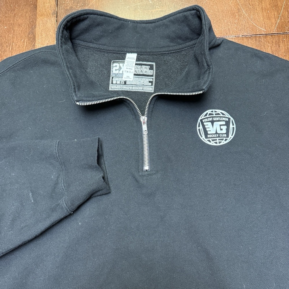 Violent Gentlemen Hockey Club 1/4‎ Zip Sweater Mens 2XL Heavyweight Logo Black
